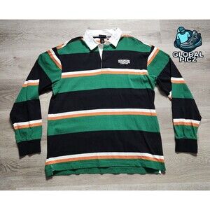 Netflix Stranger Things H & M Polo Shirt Green Striped Mens size Large